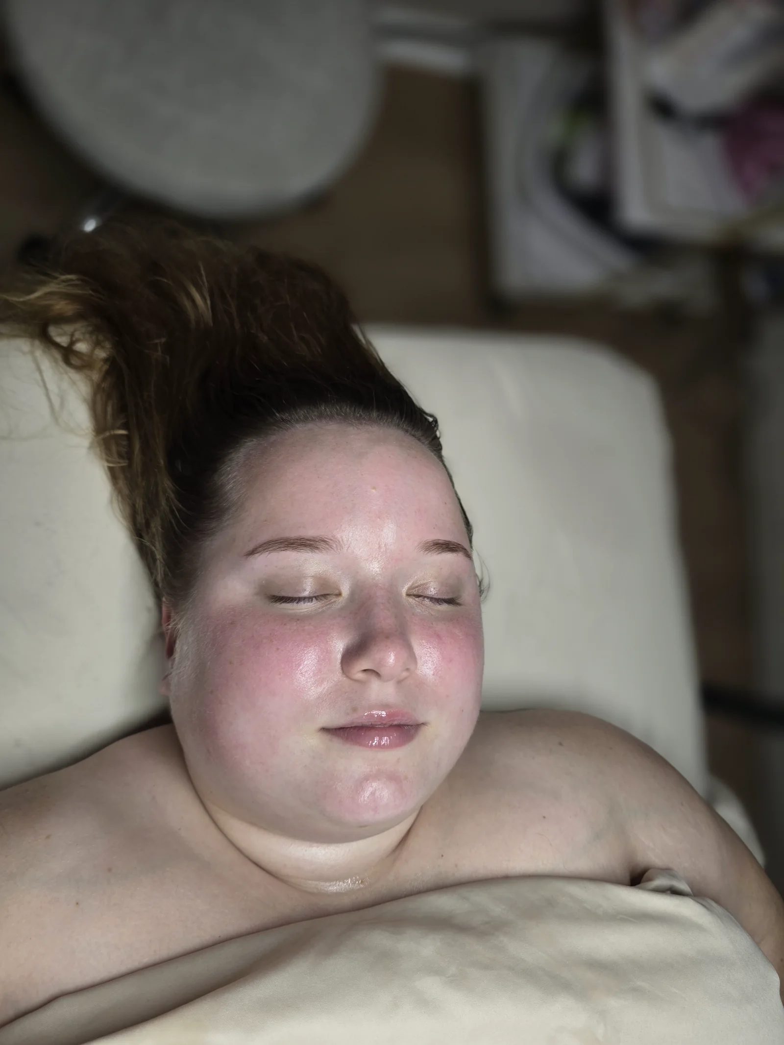 Client showing her post-facial glow at Awakened Beauty in Centerville, Ohio
